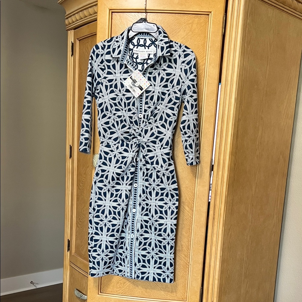 Gretchen Scott Designs Navy and White Long Sleeve Dress